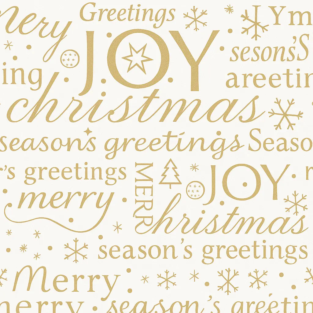 Rouleau papier cadeau de Noël, merry christmas or et blanc, largeur 0,7 m et longueur 100 m, motifs festifs variés, idéal pour emballages cadeaux professionnels en période de fêtes.