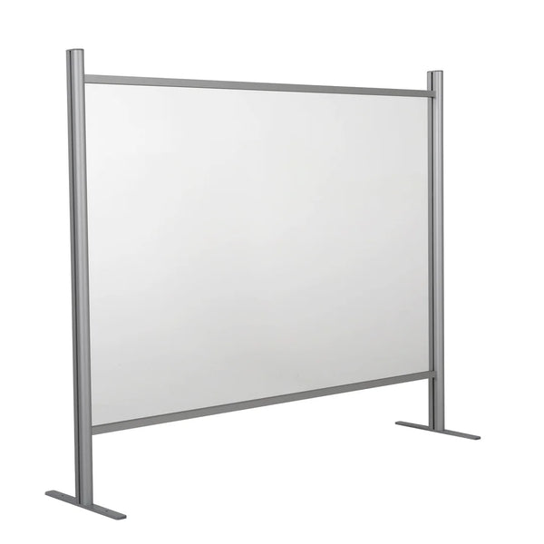 Paroi hygiénique acrylique transparente autoportante 120x100 cm sur comptoir, armature aluminium anodisé