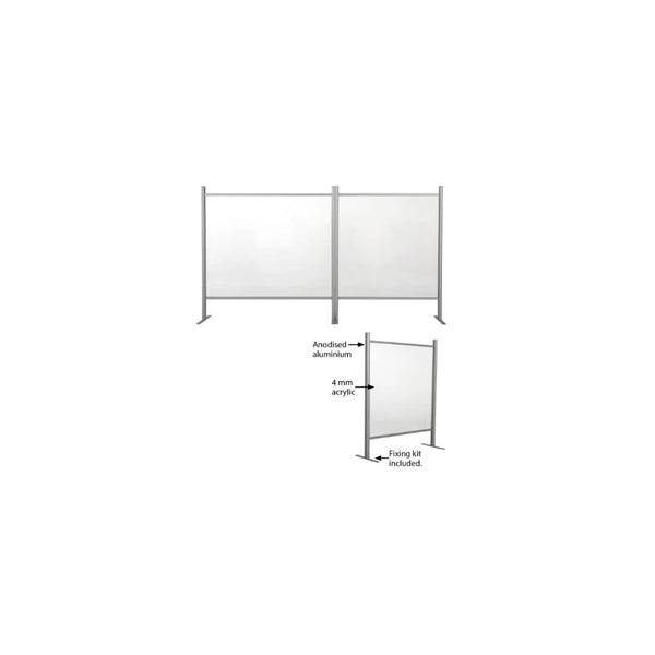 Schéma dimensions paroi de protection acrylique pour comptoir : largeur base 30 cm, espace ouvert 15 cm