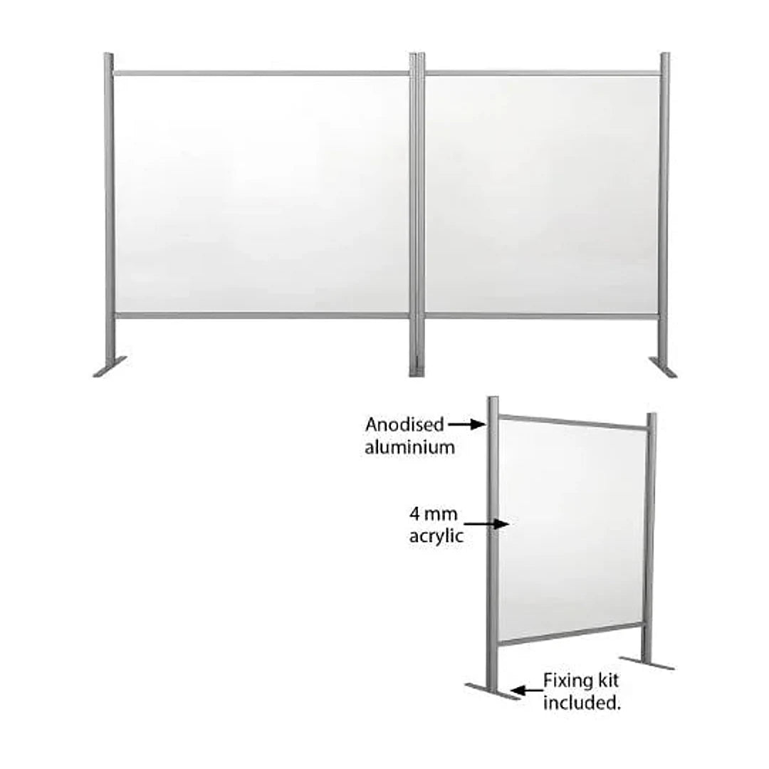 Schéma dimensions paroi de protection acrylique pour comptoir : largeur base 30 cm, espace ouvert 15 cm