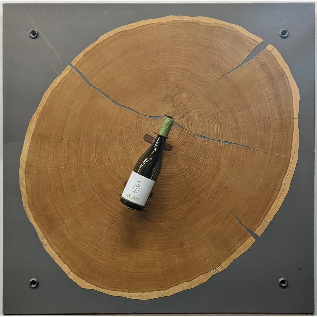 Paroi de présentation pour vins 100x100 cm laminé bois vintage avec crémaillères finition corten — Modèle 3