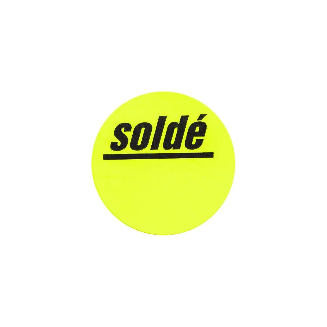 Pastille adhésive ronde Ø 40 mm fond jaune avec texte Soldé pour signalétique promotionnelle en magasin