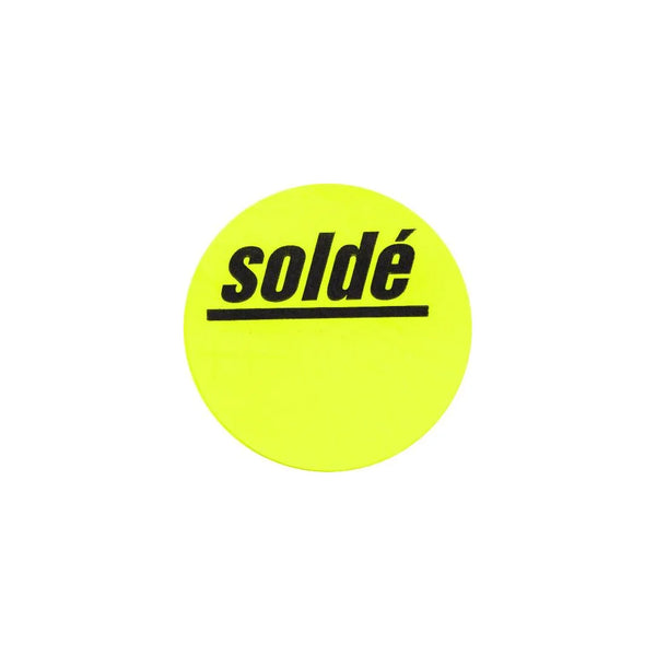 Pastille adhésive ronde Ø 40 mm fond jaune avec texte Soldé pour signalétique promotionnelle en magasin