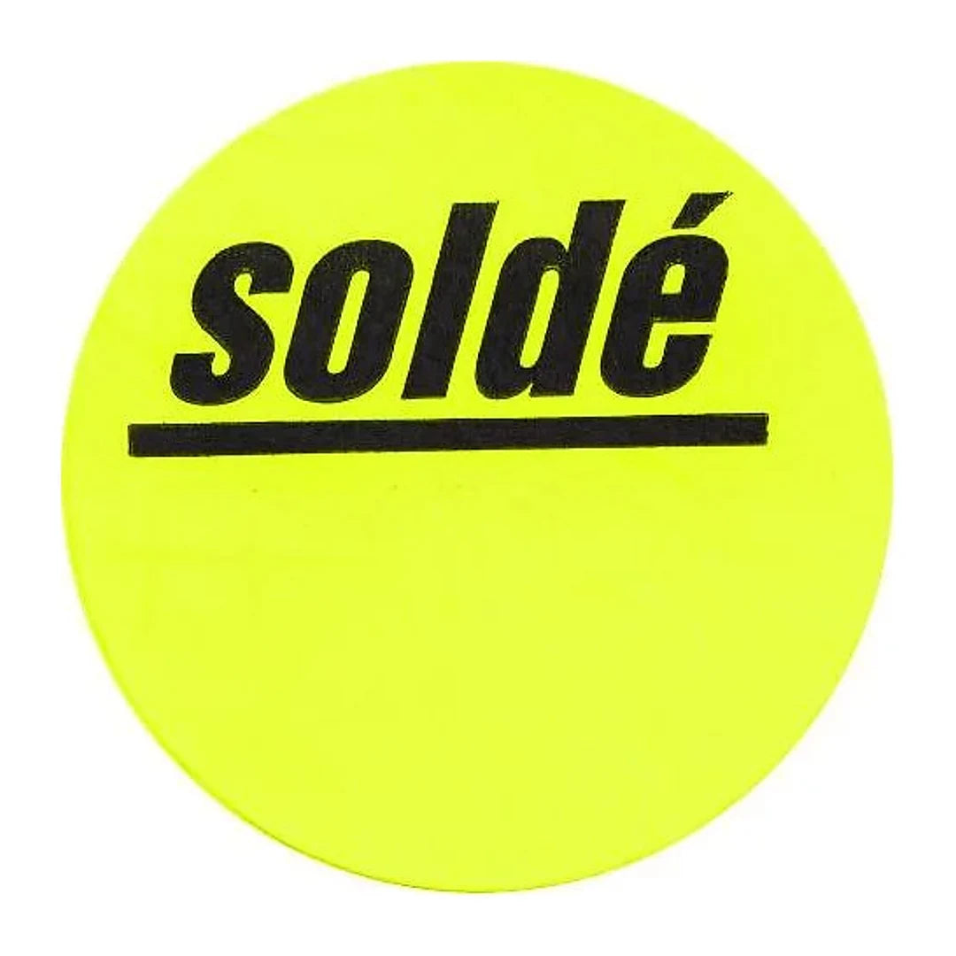 Pastille adhésive ronde Ø 40 mm fond jaune avec texte Soldé pour signalétique promotionnelle en magasin