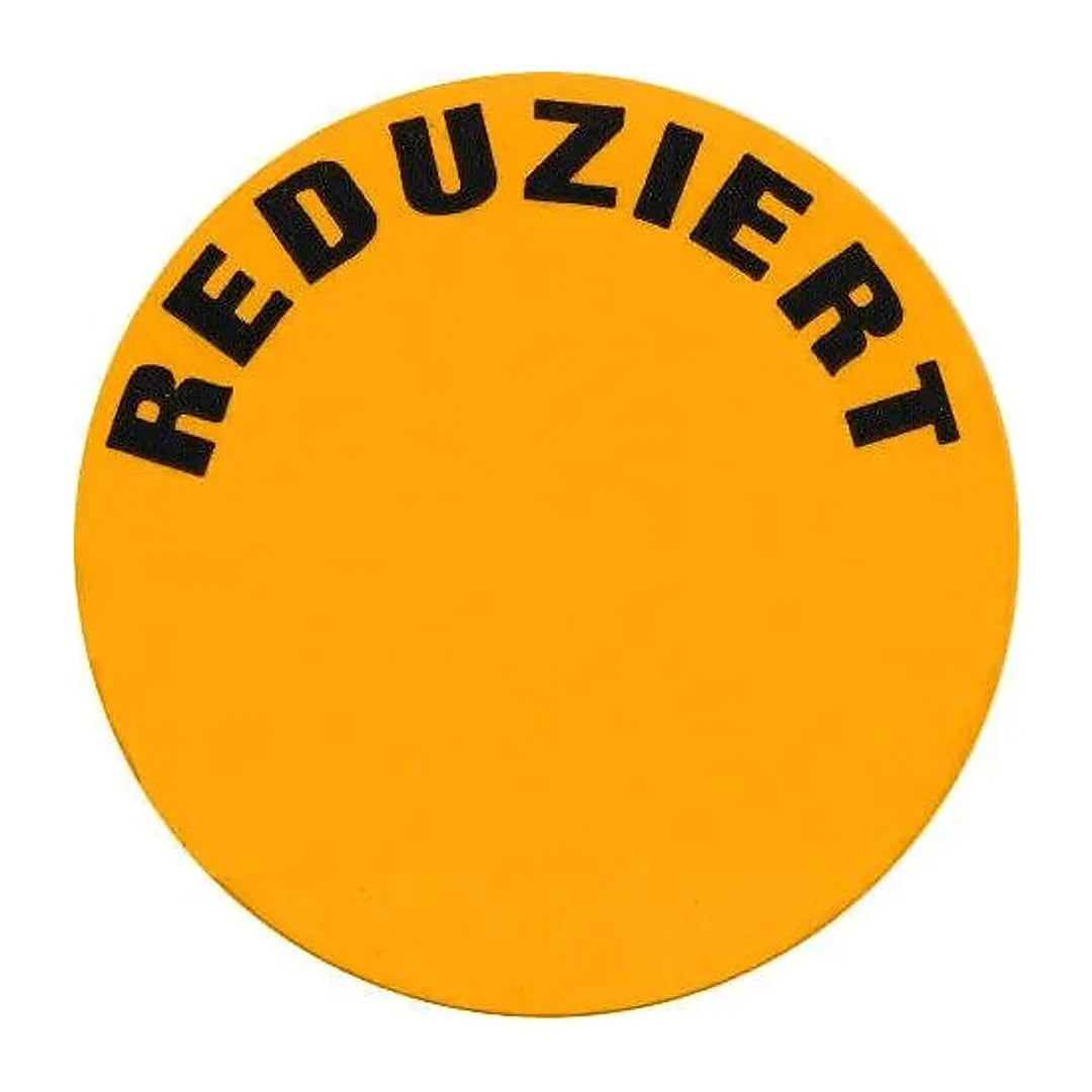 Pastille autocollante Ø 40 mm fond orange texte Reduziert pour promotions en magasin alémanique