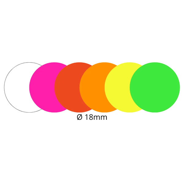 Pastilles adhésives colorées Ø 18 mm en rouleau de 1000 pièces — 6 couleurs pour signalisation magasin
