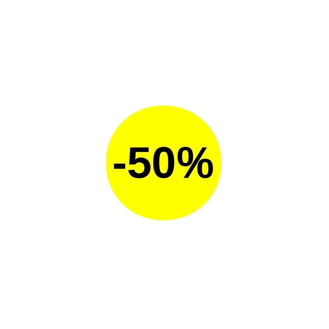 Pastilles adhésives fluo jaunes Ø 32 mm mention -50% – rouleau de 1000 pour signalétique déstockage magasin