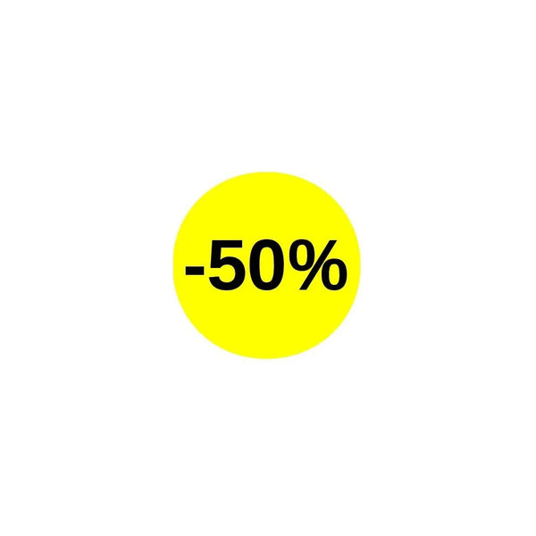 Pastilles adhésives fluo jaunes Ø 32 mm mention -50% – rouleau de 1000 pour signalétique déstockage magasin