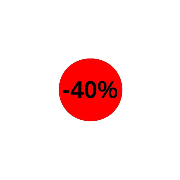 Pastilles adhésives fluo rouges Ø 32 mm mention -40% – rouleau 1000 pièces pour promotions en rayon