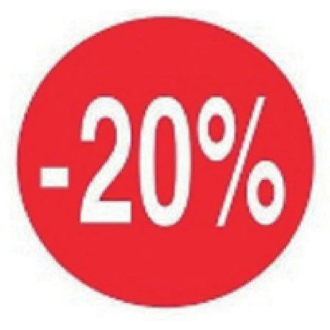 Pastilles adhésives rouges Ø 40 mm imprimées -20 % pour soldes et promotions en magasin
