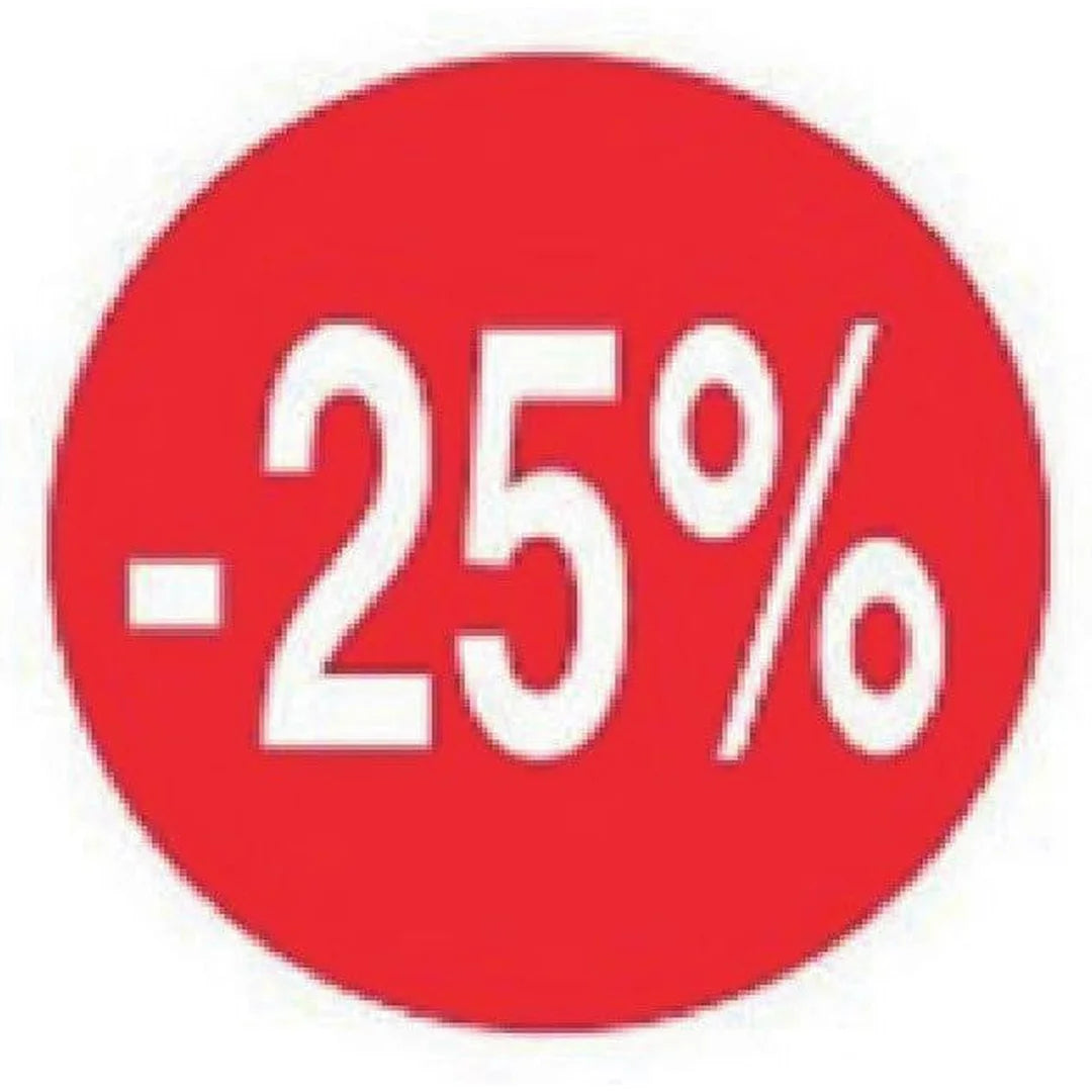 Pastilles adhésives rouges Ø 40 mm imprimées -25 % pour signalétique de remise en point de vente