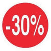 Pastilles autocollantes rouges Ø 40 mm avec -30 % pour étiquetage des promotions en rayon