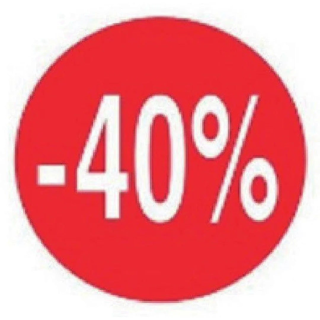 Pastilles adhésives rouges Ø 40 mm imprimées -40 % pour signalétique soldes professionnelle