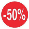Pastilles autocollantes rouges Ø 40 mm avec -50 % pour mise en avant des remises en magasin