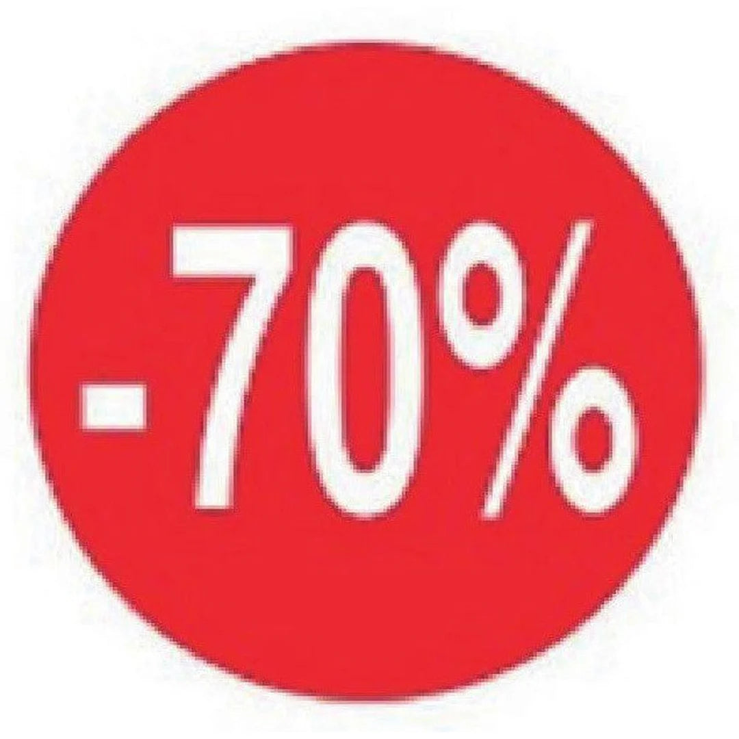 Pastilles autocollantes rouges Ø 40 mm avec -70 % pour signalétique de liquidation en point de vente