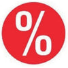 Pastilles autocollantes rouges Ø 40 mm avec symbole % pour étiquetage promotionnel en boutique