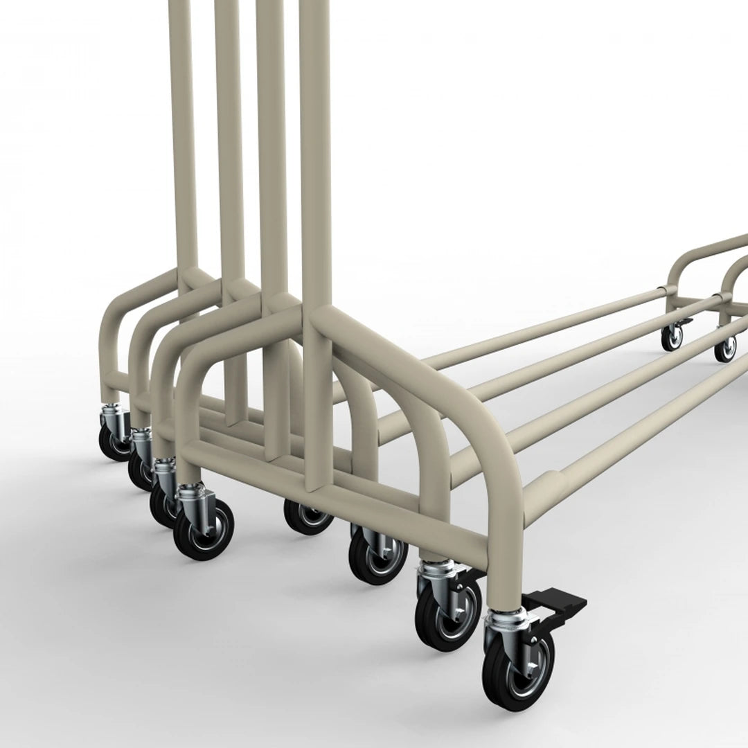 Penderie en Z encastrable, charge 100kg, 170 cm métal noir mat avec barre chromée et roues 8 cm pour magasin
