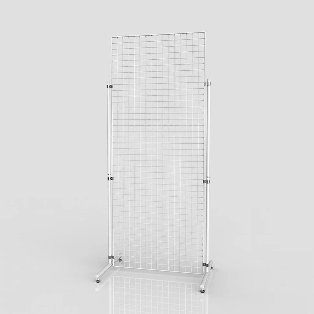 Pied de grille base en T métal chromé pour présentoir professionnel en magasin