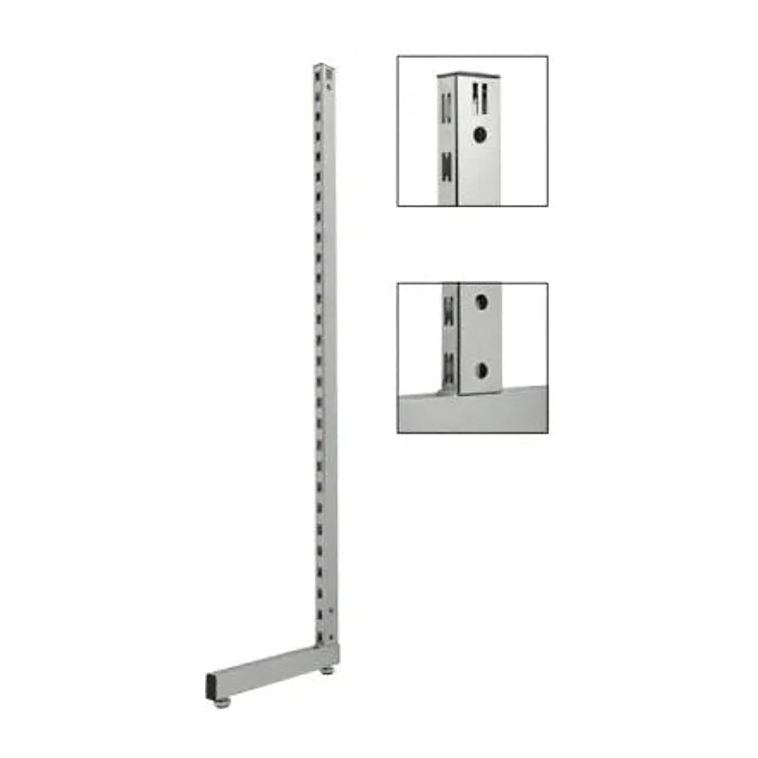 Pied L lourd à crémaillère 50 mm pour extrémité de gondole professionnelle, disponible en chromé, noir mat et blanc mat