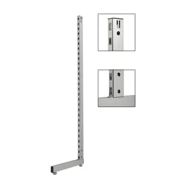 Pied L lourd à crémaillère 50 mm pour extrémité de gondole professionnelle, disponible en chromé, noir mat et blanc mat
