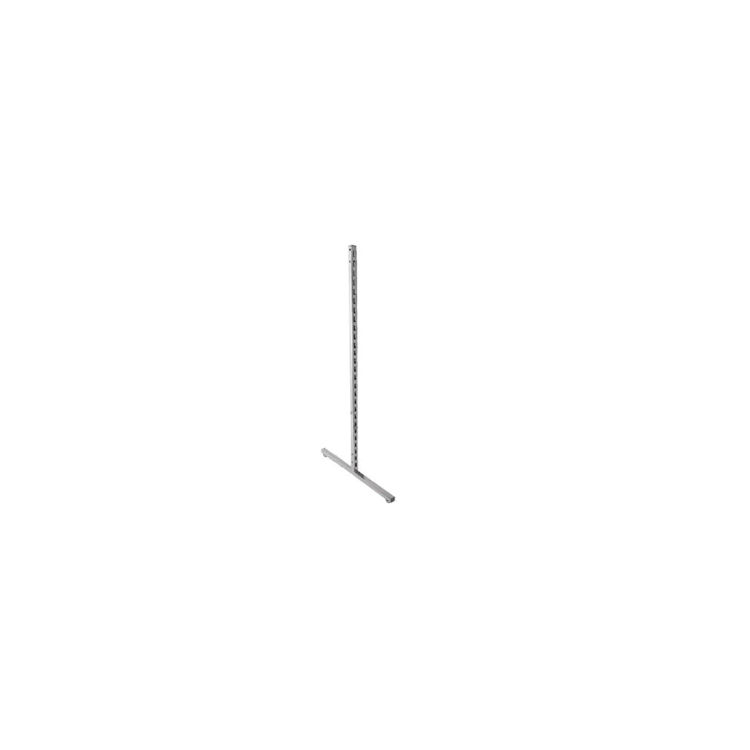 Pied T léger crémaillère pour gondole de magasin, acier, hauteur 145 ou 240 cm, coloris chromé noir mat blanc mat
