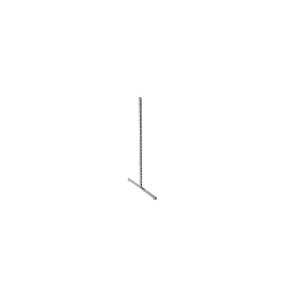 Pied T léger crémaillère pour gondole de magasin, acier, hauteur 145 ou 240 cm, coloris chromé noir mat blanc mat