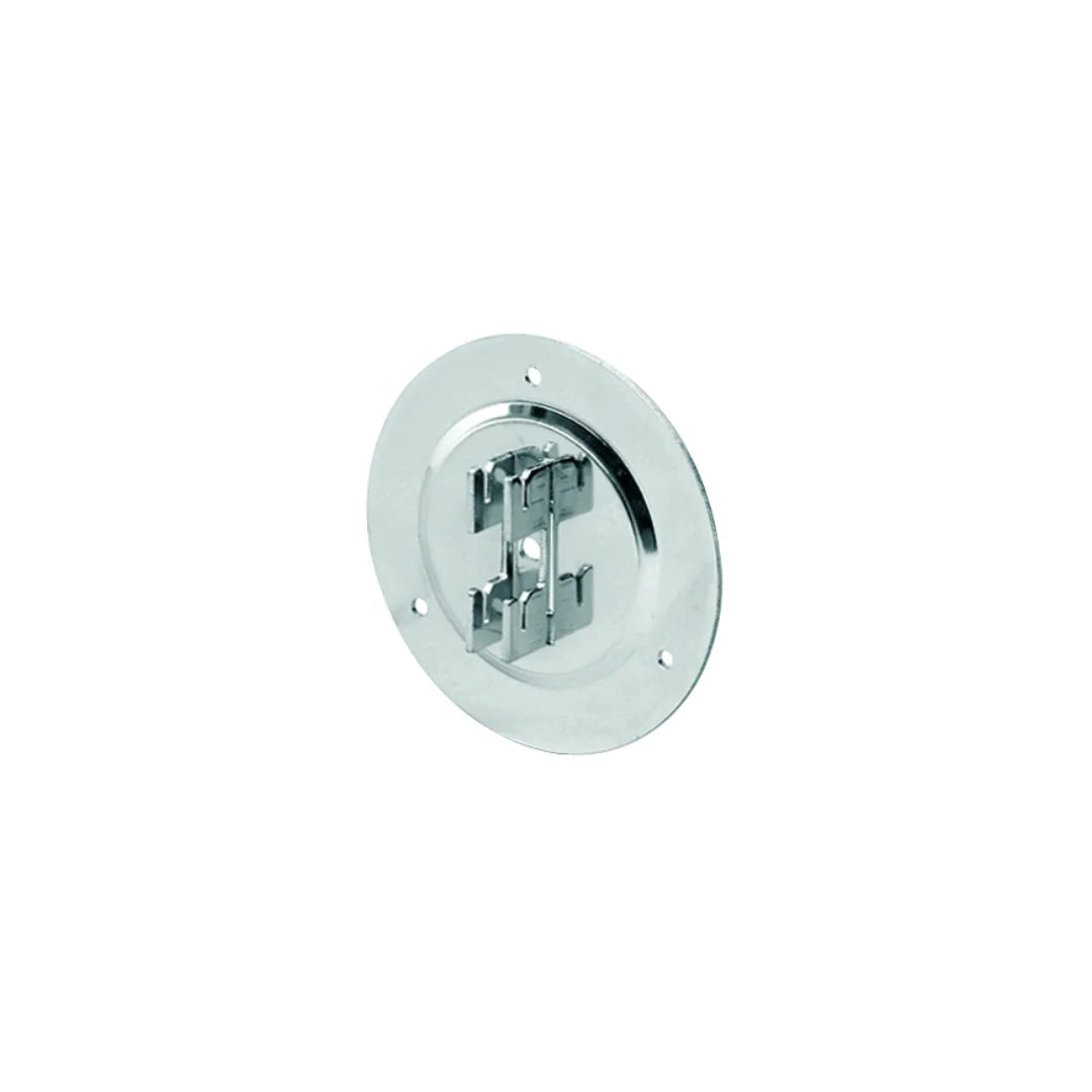 Platine de fixation pour crémaillère murale en métal chromé, diamètre 12 cm, pour agencement de magasin