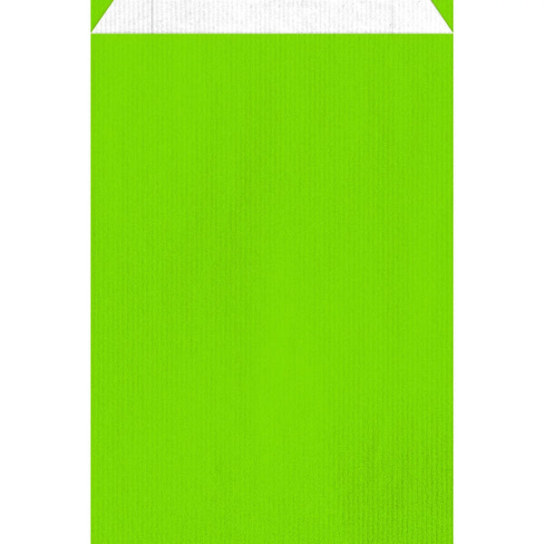 Pochette cadeau kraft blanc coloris vert avec soufflet, format 12+4,5×20 cm — idéale pour confiseries et épiceries fines
