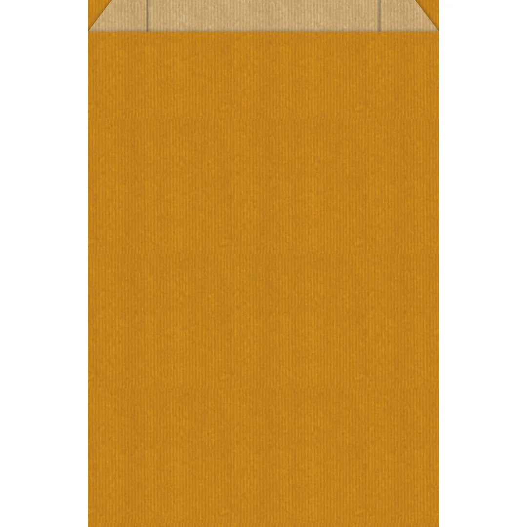 Pochette cadeau kraft brun colorée jaune moutarde — emballage pour confiserie, épicerie fine et boutique cadeaux