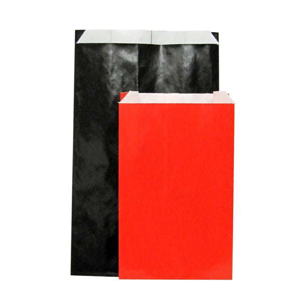 Pochettes cadeaux papier laqué noir et rouge en 8 formats pour boutiques professionnelles