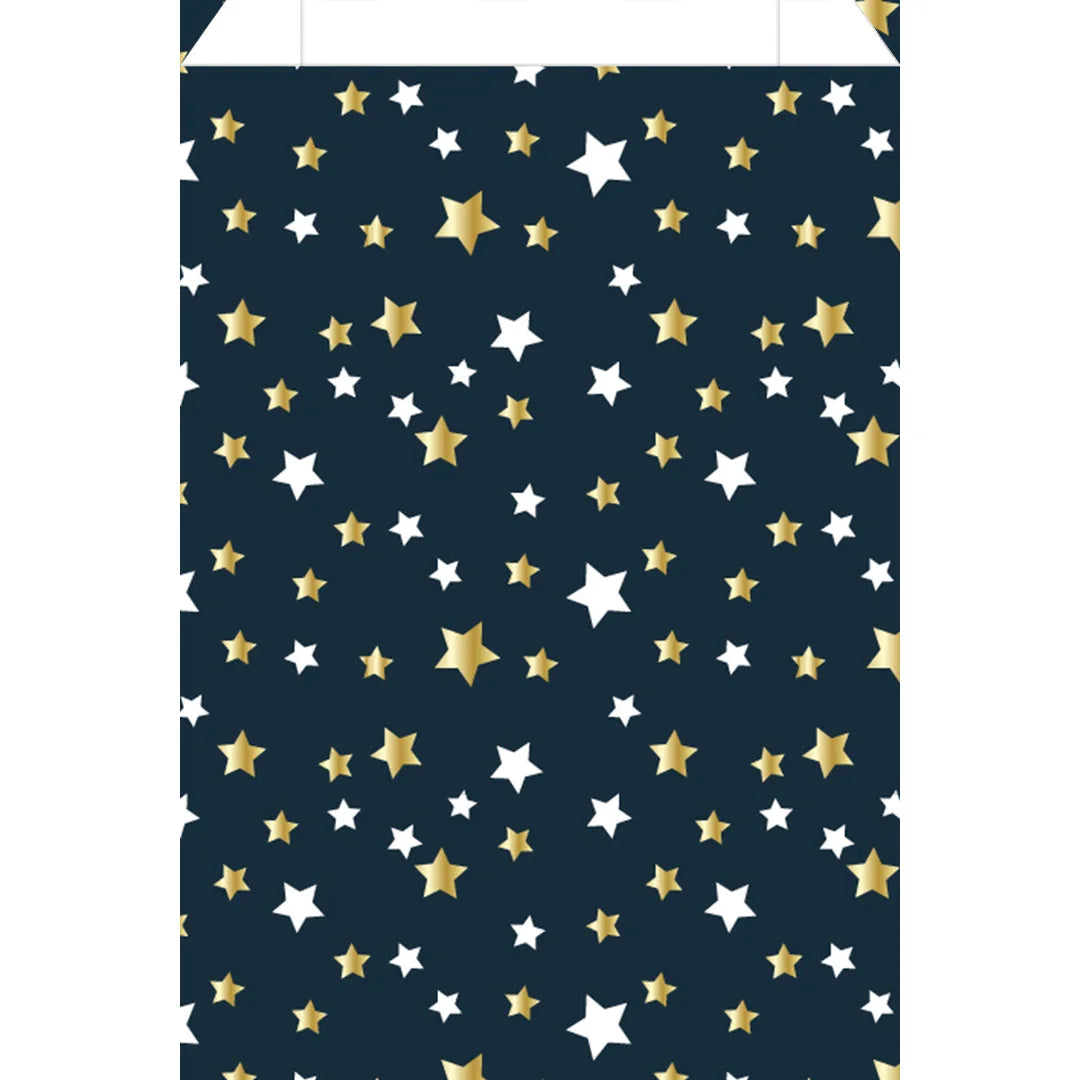 Pochettes de Noël étoiles or et blanches sur fond bleu foncé, papier couché 60 g, usage professionnel