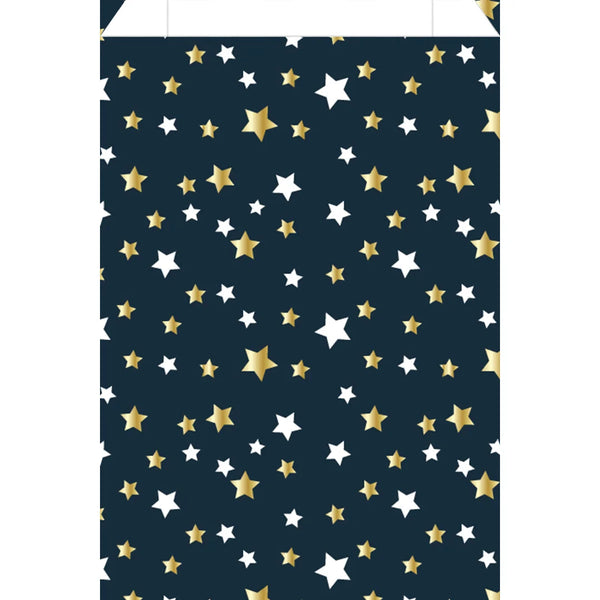 Pochettes de Noël étoiles or et blanches sur fond bleu foncé, papier couché 60 g, usage professionnel