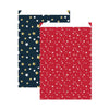 Pochettes cadeaux de Noël motif étoiles blanches sur fond rouge, 6 formats disponibles pour commerce