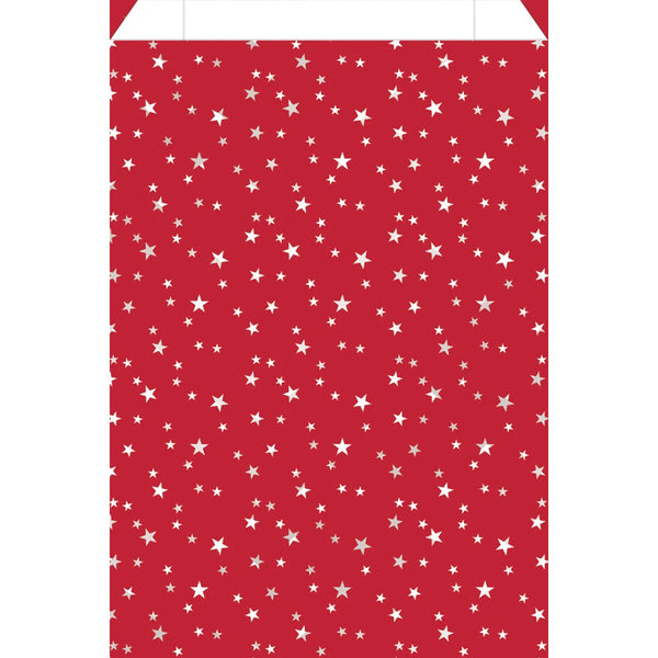Assortiment de pochettes cadeaux de Noël étoiles fond rouge et bleu foncé, 6 formats pour boutique