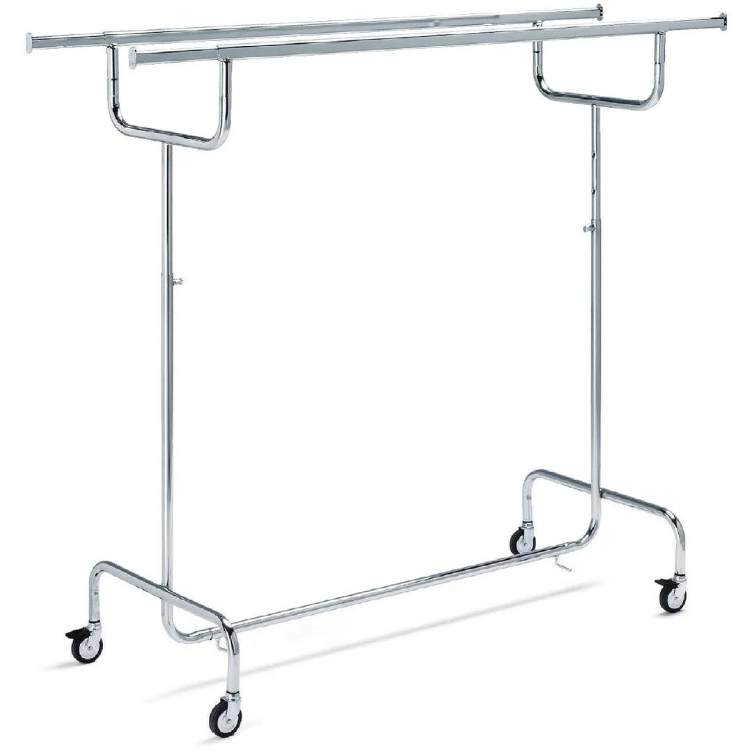 Portant double barre réglable chromé 150 cm avec roulettes et frein, pour boutique et showroom