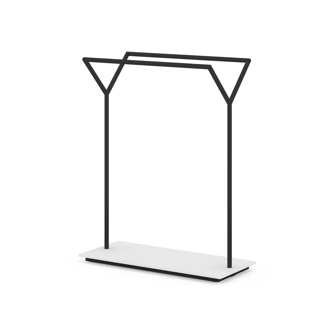 Portant double barre en Y largeur 128 cm, métal et mélaminé personnalisable, concept store