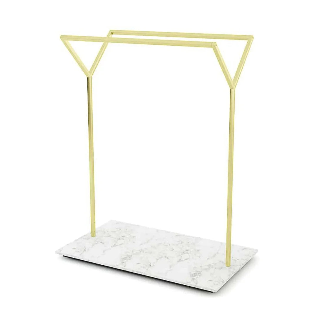 Détail de la structure métal du portant double en Y 160 cm avec finition personnalisable