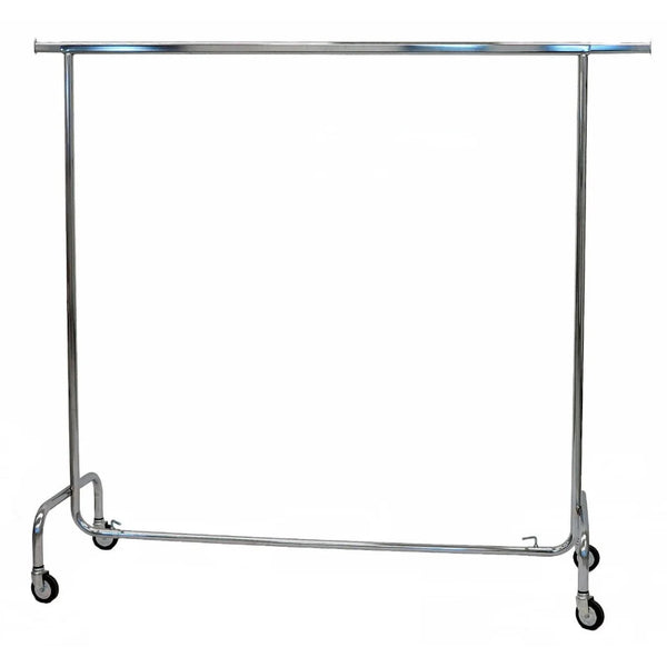 Portant fixe métal chromé avec roues pivotantes Ø 8 cm pour magasin, disponible en 100 et 150 cm