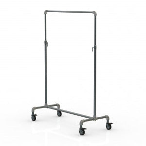 Portant métal galvanisé Ø2.8 cm, hauteur réglable de 120-200 cm, 4 roues Ø8 cm 2 avec freins.