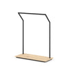 Portant vêtements incliné métal avec socle mélaminé, largeur 128 cm, hauteur 160 cm, usage boutique