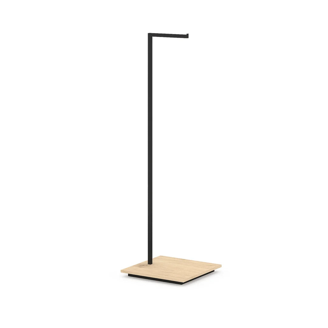 Portant en L inversé métal et socle mélaminé hauteur 180 cm pour boutique ou showroom