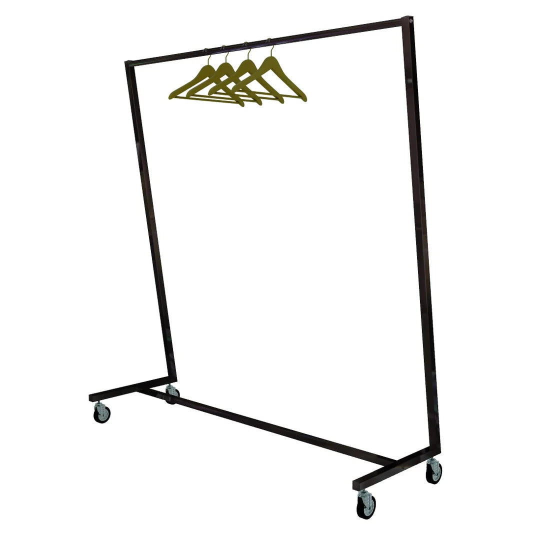 Portant en L oblique tube carré finition noir mat pour magasin de vêtements, hauteur 156 cm