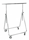 Portant pliable et réglable L85 cm – structure chromée avec roulettes Ø8 cm, hauteur ajustable pour représentants commerciaux et showrooms