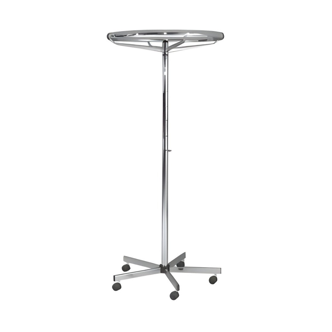 Portant circulaire Ø80cm en acier chromé – portant à vêtements rotatif et réglable en hauteur pour boutiques et showrooms