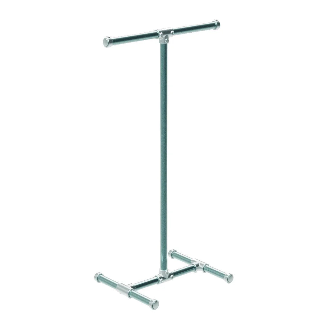 Portant en T métal galvanisé hauteur fixe 130 cm, tube Ø3,45 cm – usage professionnel boutique