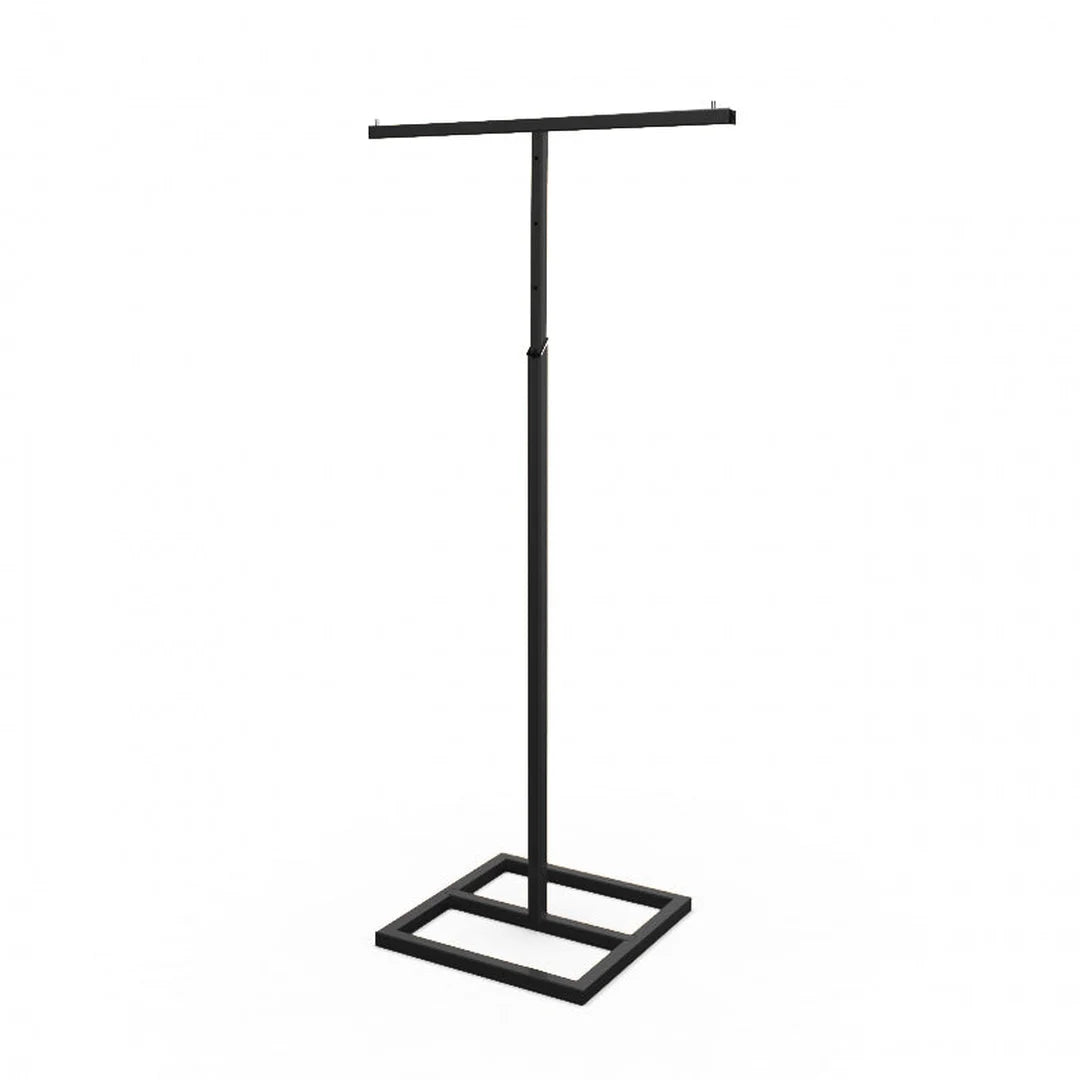 Portant en T réglable pour boutique de mode, finition chromée ou noir mat, hauteur 100 à 160 cm