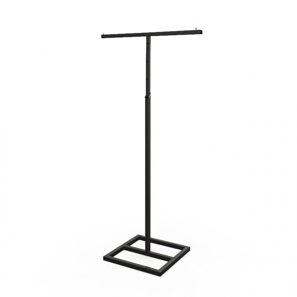 Portant en T réglable pour boutique de mode, finition chromée ou noir mat, hauteur 100 à 160 cm