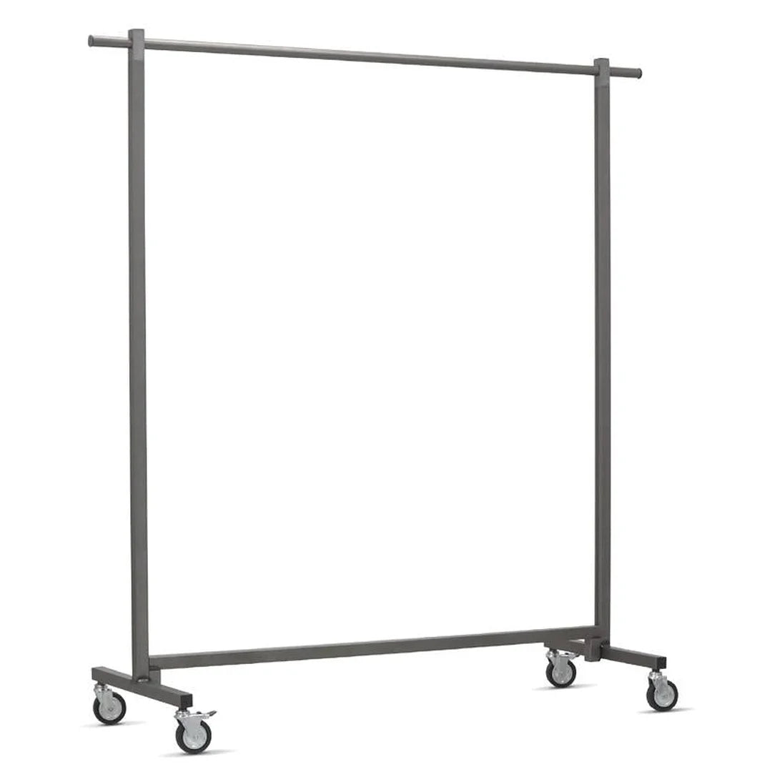Portant vêtements hauteur fixe sur roues Ø8 cm en métal brut verni mat, base tube carré avec 2 freins