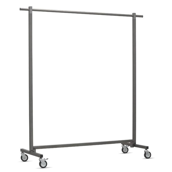 Portant vêtements hauteur fixe sur roues Ø8 cm en métal brut verni mat, base tube carré avec 2 freins