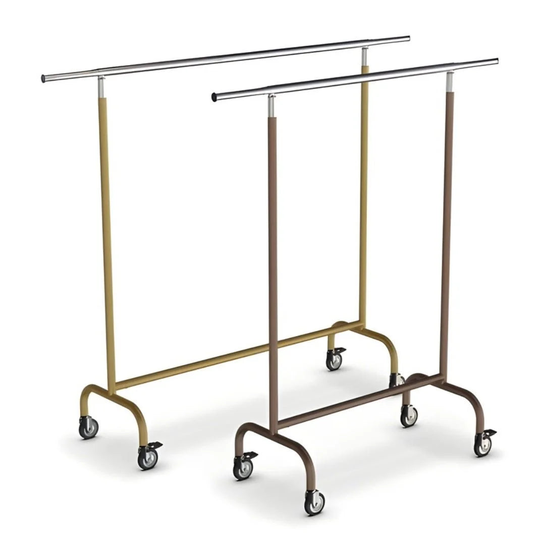 Portant vêtements professionnel fixe en acier laqué or, bronze et chromé — 100 et 150 cm